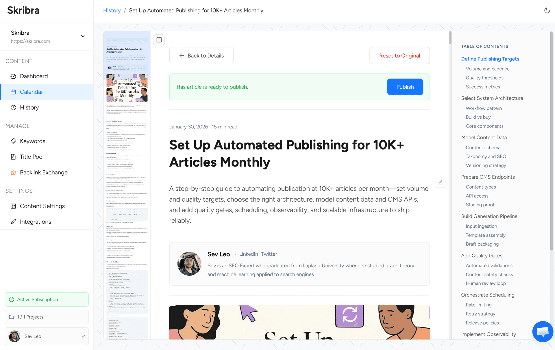 Published SEO article
