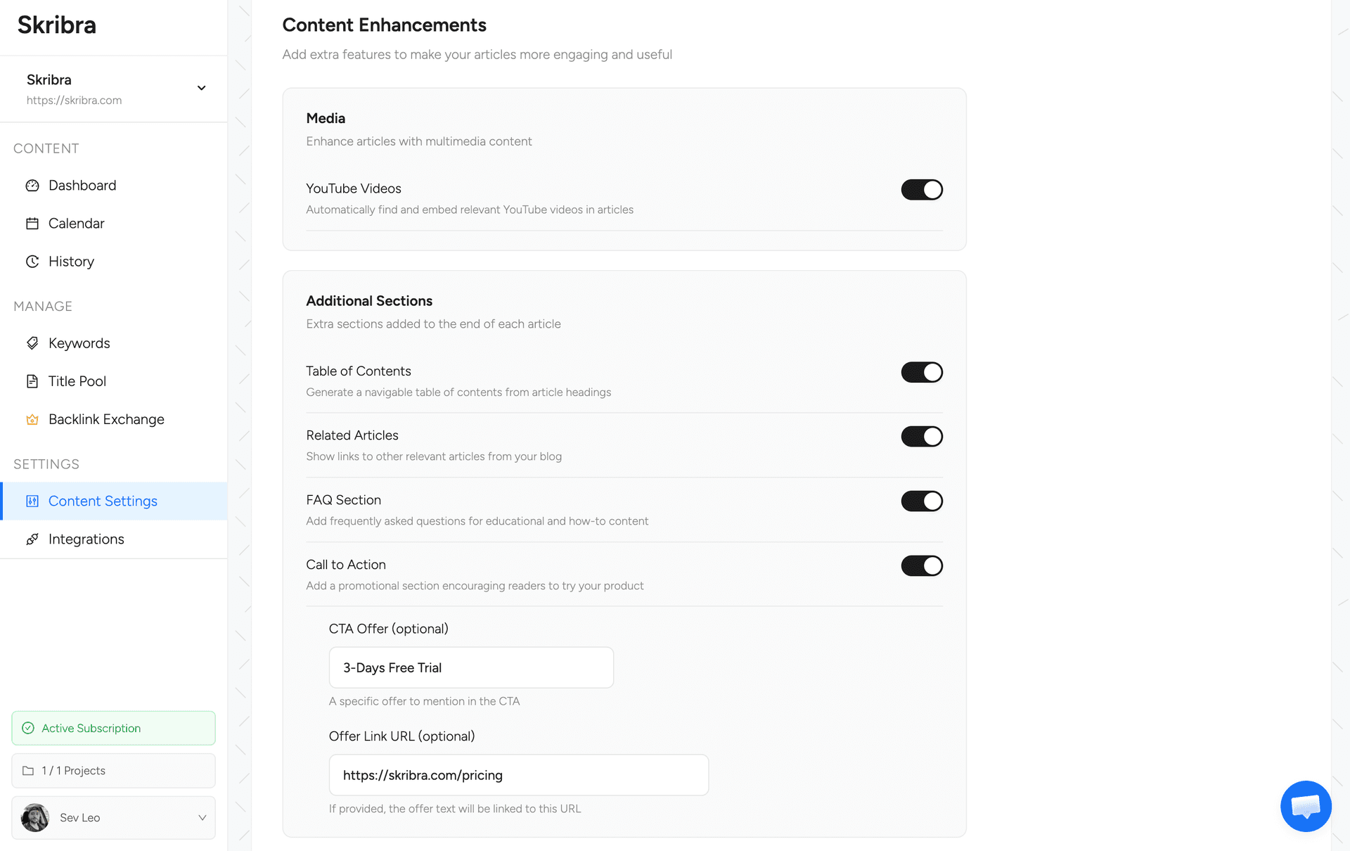 Content configuration